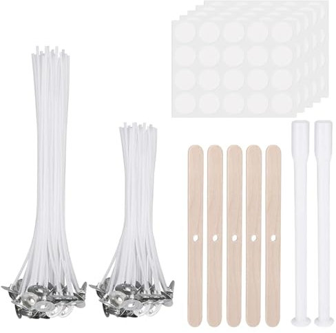 Candle Wicks, 100 Pcs Candle Wicks for Making Candles(10/15cm), with 100 Glue Dots, 2 Wick Holder Tubes, 5 Candle Wick Holders, Long Lasting & No Black Smoke for DIY Candles