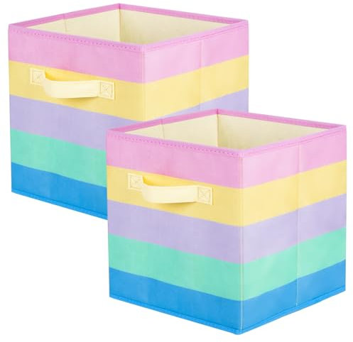 PowerKing Foldable Fabric Storage Cubes and Cloth Organizer Drawer for Closet and Toys, 2 Pack (Rainbow Stripes)