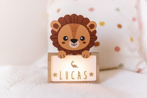 WONDEE Personalisierte Geschenke Baby, Nachtlicht Baby Löwe, Geschenke zur Geburt, Taufgeschenke für Mädchen und Jungen Personalisierte - Nachttischlampe kinder, baby geschenk personalisiert