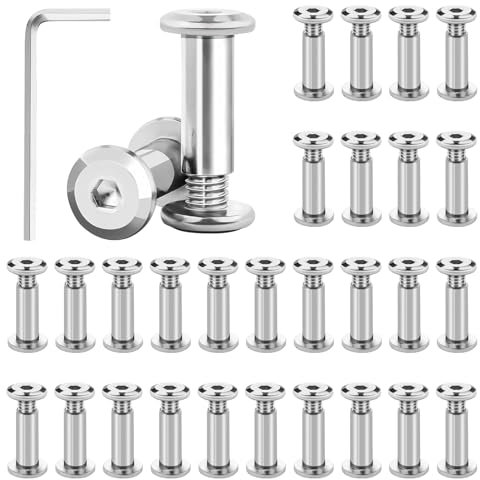30 Pezzi Manicotto Viti di Collegamento, M5 x 16mm Viti per Mobili in Acciaio Inox con Chiave Esagonale, Raccordo Mobili Viti, Vite di Connessione Filettata per Mobili, Armadi, Pannelli in Legno
