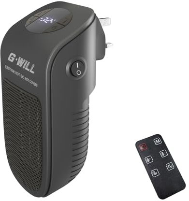 G-WILL Smart Plug in Heater 600W (Black), 4p/hr Running Cost, Ceramic Mini Portable Electric Space Fan Heater, Cuts 74% Energy Usage, Auto Power Level Adjusting, Ambient Temp. Probe, Extra Safety