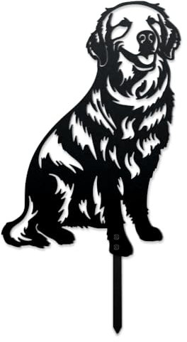 WADORN Entzückende Dekorative Gartenstecker Aus Metall Mit Hundemotiv Golden Retriever Gartenstatuen Für Draußen Silhouette Hundepfähle Metallkunst Ornament Geschenk Für Rasenornamente