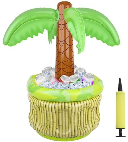 26.8 Inflatable Palm Tree Cooler – Perfect Beach Theme Party Decor & Pool Party Decorations for Luau Hawaiian Birthday Supplies & Summer Outdoor Fun