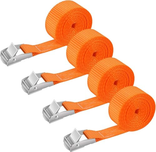 Cinghia di Ancoraggio 2M, 4 Pezzi Carico Cinghie di Tensione con Fibbia, Professionali Cinghie di Carico Regolabili per Camion, Carico, Moto, Rimorchi, Bagagli - Portata 250kg, Cinghia di Fissaggio