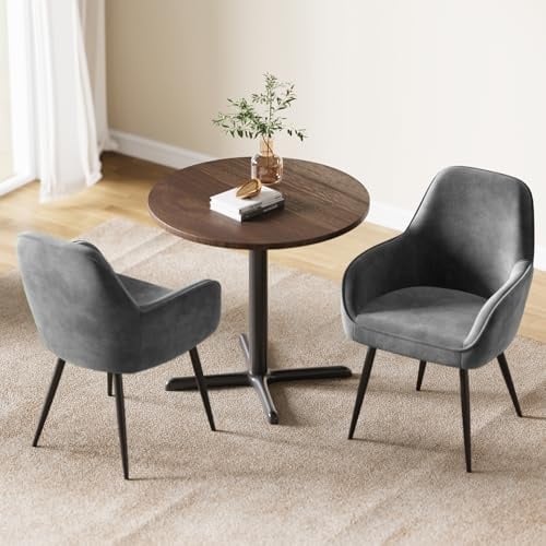 ELUCHANG Esszimmerstuhl 2er Set, Küchenstuhl, Polsterstuhl, Sessel Bequem mit Armlehne, Loungesessel, bis 120 kg Belastbar, Samt, für Esszimmer, Küche, Wohnzimmer,Gray