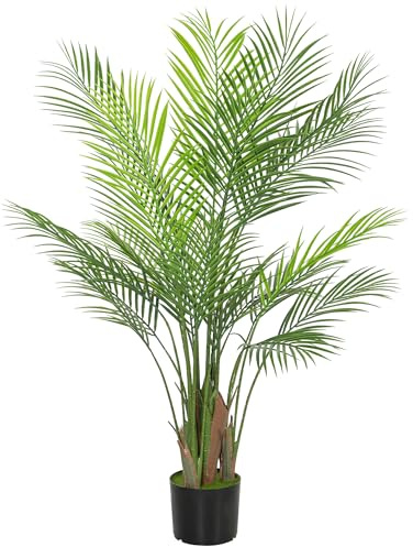 HOMCOM Künstliche Palme groß 120cm Kunstpflanze, Plastik Künstliche Pflanzen im Topf, UV-beständig Kunstbaum Fake Plant wie echt für Wohnzimmer Schlafzimmer Büro Garten Moderne Dekoration Geschenk