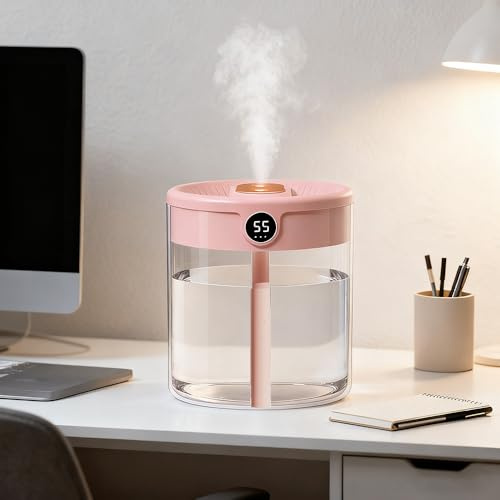 Humidifier for Bedroom, 2L Quiet Air Humidifiers, 20-Hour Runtime, Ideal for Bedroom, Kids’ Room, Plant Room & Office (Pink)