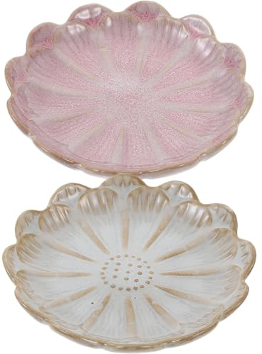 Homoyoyo 2 piezas Bandejas de Cerámica Forma de Flor para Joyas y Baratijas Platos Decorativos Multifuncionales para Anillos Pendientes y Llaves Almacenamiento Elegante para Dormitorio y