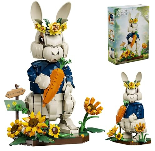 Osterhasen-Bausatz – 1258-teiliges Set mit niedlichen Hasen-Bausteinen, Tier Blumenfiguren Ausstellen, Ostergeschenk für Erwachsene Jugendliche, STEM-Lernspielzeug, Wohnraumdekoration Männern Frauen