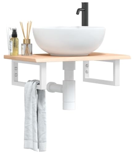 Frdhee Badschrank Hoch, Waschtischplatte mit Halterung Stahl und Massivholz Eiche Aufsatzwaschbecken für Badezimmer, Wohnzimmer, Esszimmer, Küche