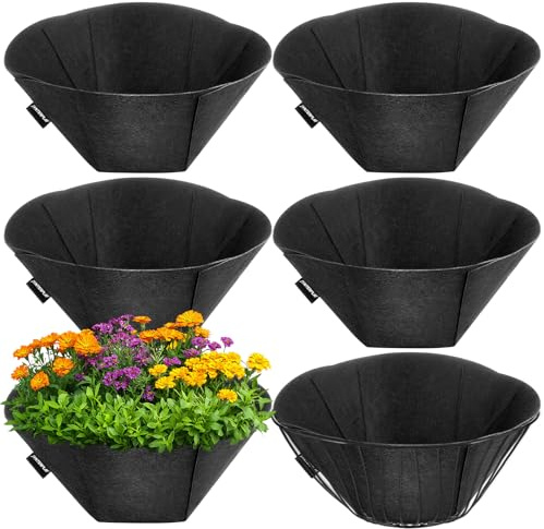 JYNTERPLAY 6Pcs Hanging Basket Planter Liners 16 Inches for Garden Round | Fabric Flower Pot Fiber Inserts for Window Box Plant Flowers Vegetables
