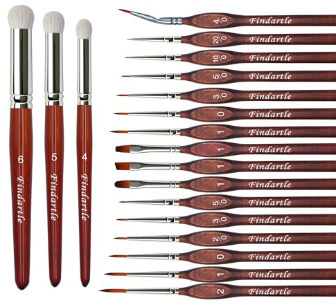 Findartle Pinceau Peinture Miniatures Dry Brush, 16 Pinceaux Fin et 3 Drybrush pour Aquarelle, Acrylique, Huile, Pinceaux Modelisme pour Miniatures, Warhammer, Modélisme, Numéros, Figurine, Citadel
