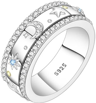 SOUTHPLUS Anti Angst Spinner Ring Leuchtend Sternenhimmel Ring Ringe Silber 925 Damen Zirkonia Daumenring Fingerring Damenring für Damen Herren Mit Geschenkbox (Anti Angst Spinner, 59.7(18.9))