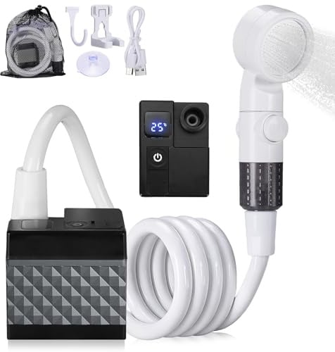 Tismels Douche de Camping Portable, 7500mAh Pompe de Douche Électrique | USB Rechargeable avec Écran LED Intelligent et 3 Modes de Jet, Douche Extérieure pour Camping, Randonnée, Voyage, Animaux