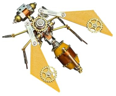 122PCS Glow Gear Bee A Puzzle Kit, 3D Metal Steampunk Bee Assembly Model, Mechanical DIY Glowing Desk Display Collectible Gift for Adults