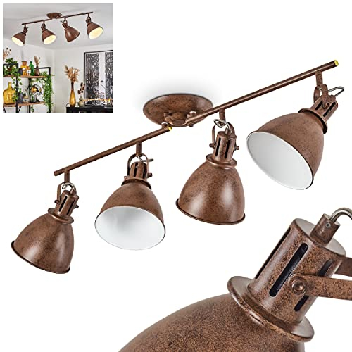 Deckenleuchte Koppom, Deckenlampe aus Metall in Rostbraun/Weiß, 4-flammig, mit verstellbaren Lampenschirmen und Lampenarmen, 4 x E14-Fassung, Retro-Design, ohne Leuchtmittel