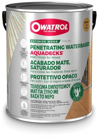 AQUADECKS OWATROL - Saturateur Mat - Saturateur Bois Extérieur - Sublime les Bois Exotiques & Résineux - Châlets, Terrasses, Bardages, Pont de Bateaux - Finition Mat Naturelle - Teinte Teck - 20L