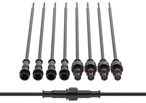 BTF-LIGHTING 3 Pin Waterproof Electrical Connector 22AWG IP65 Male Female Connector 7.87in/20cm Extension Cable for Truck Boat Indoor/Outdoor LED Strip Lights/String 15mm Nut Small Size 5 Pairs