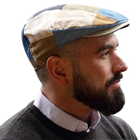 Hanna Hats of Donegal Handgefertigte irische Schiebermütze für Herren Driving Cap Made in Irland 100% Leinen, Patchwork, X-Large