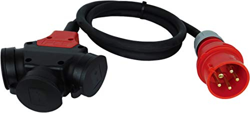 NWP Adapter 16A 400V Stecker Starkstrom auf 3x 230V Schuko Kupplung - 1,5 m - IP44-5x2,5mm² Gummischlauchleitung - CEE Stecker 5-polig auf Schuko