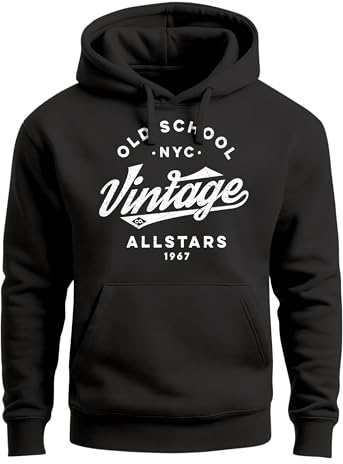Neverless® Hoodie Herren College Style Schriftzug Oldschool Vintage Allstars Kapuzen-Pullover Männer Fashion Streetstyle Schwarz S
