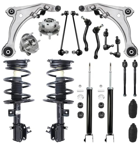 Detroit Axle - Front 18pc Suspension Kit for 09-14 Nissan Maxima, Struts w/Coil Spring Control Arms w/Ball Joint Tie Rods Boot & Bellows Wheel Bearing Hubs Rear Shock Absorbers Sway Bars Replacement