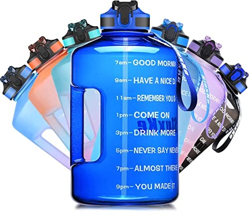 SLUXKE 3.78L/2.2L Water Bottle Motivational Sports Water Bottle with Time Marker, BPA Free, Leakproof, Resuable Large Fitness Water Jug for Gym, Training, Hiking, Travel, Office,School
