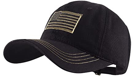 LANGZHEN Herren Damen USA Amerikanische Flagge Polo Stil Baseball Cap Gestickt Militär Camouflage Hut - Schwarz - Einheitsgröße