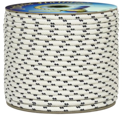 Corderie Italiane 006071044 Treccia mare cordino multiuso giardino e fai da te, stabilizzato ai raggi U.V. resistente a intemperie e agenti atmosferici, 3 mm, 100 mt, colore bianco con spia blu