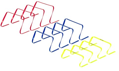 Sport-Thieme Koordinationshürden Set | Hürdenset mit 12 flexiblen Mini Hürden in DREI Höhen | Für Fußball, Agility Training | B: 45 cm, H: 15, 23 u. 30 cm | 1,9 kg | Gelb, Blau, Rot