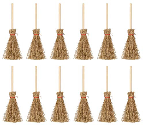 Healifty 12pcs Miniature Broom Straw Craft Mini Broom with Red Rope Witches Broom Props Wizard Decor Props Dollhouse Accessories