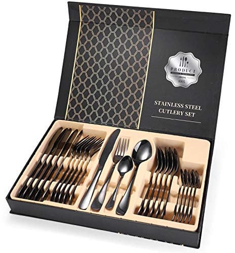 NC 24-piece Set, Stainless Steel Cutlery Set, Mirror Polished Cutlery Gift Box Set, Including Knife/fork/spoon Mirror Polished, Dishwasher-cleanable, Suitable For Home/restaurant/wedding
