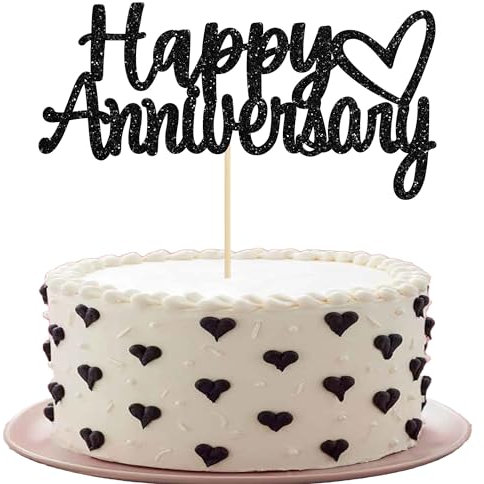 Gyufise 1 Pack Black Glitter Happy Anniversary Cake Topper Anniversary Party Supplies Cake Decoration Wedding Celebration Party Decoration Supplies