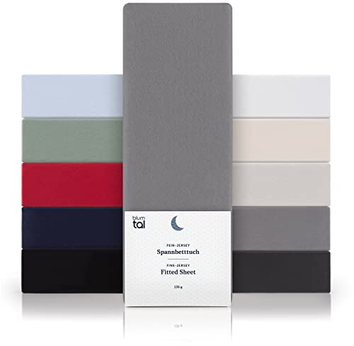 Blumtal® Basics Spannbettlaken 90x200cm Jersey im 2er Set - Bettlaken 90x200cm aus 100% Baumwolle - Oeko-TEX zertifiziertes Spannbetttuch 90x200 cm - Matratzenbezug 90x200 cm - Leintuch - Grau