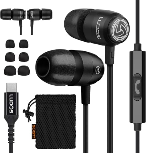 Ludos Clamor 2 Pro Auriculares USB C con Micrófono, Garantía de 5 años, Auriculares Tipo C con Cable para iPhone 16 15 Pro MAX Plus Samsung Galaxy S24 S23 S22 Ultra S21 FE S20 A53 A54, iPad Pro 2022