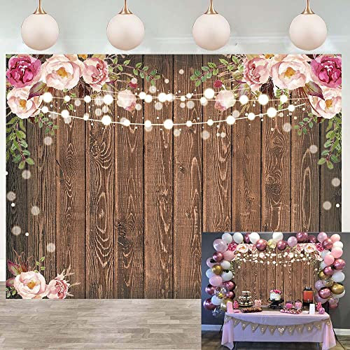 Rustique Bois Floral Toile de Fond De Mariage De Mariée Fête d'anniversaire Photographie Fournitures Bébé Douche Nouveau-Né Photo Fond Gâteau Table Décor Bannière 2,1 x 1,5 m