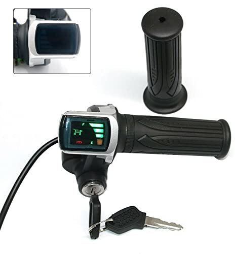 WMLBK Electric Bike Throttle Grip, Half-Twist Throttle, Accelerator Throttle Handle with LED Power Indicator Key Lock for Electric Bikes Scooters (48V)