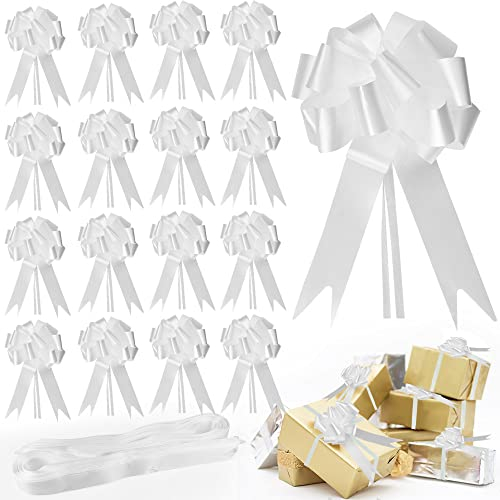 LYTIVAGEN 50 Stück Weiß Geschenkschleife Hochzeit Pull Bögen Geschenk Dekorative Schleifen Große Hochzeit Schleifen Deko Weihnachten Geschenk Schleife Weiß Ziehschleife für Weihnachten Hochzeit Party