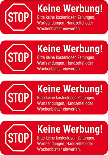 Keine Werbung Aufkleber Set - 5 Stück, UV- & Witterungsbeständig, Extra Stark, 2,3 x 7 cm, Perfekt für Briefkästen, Anti-Reklame & Werbestop