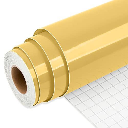 IModeur Gold Vinylfolie Plotter, 12'' x 25 Fuß (30,5 x 762,5 cm) Gold Plotterfolie Vinyl für Cricut, selbstklebendes Vinyl für DIY-Geschenke, Geburtstagsfeier
