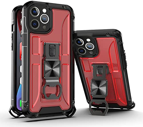 KVIBEO Coque pour Iphone 14/14 Pro/14 Pro Max/14 Plus, Étui Protection Qualité Anneau Support Magnétique Et Ouvre-Bouteilles Antichoc Bumperintégral Protection Case,Rouge,14 6.1