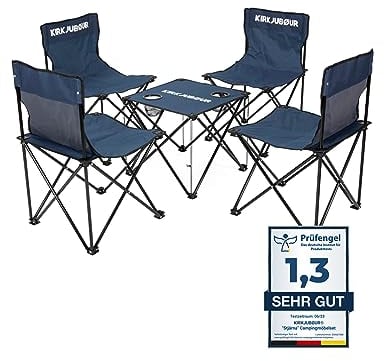 Kirkjubøur® Stjärna 5er-Set Campingstühle mit Tisch wasserabweisender Outdoor Camping Möbel Set für Festivals, Zelten, Angeln (Navy)