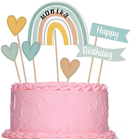9 Stück Regenbogen Cake Topper mit Buchstaben Sticker Tortendeko Geburtstag Rainbow Happy Birthday Herz Cupcake Kuchen Deko Tortendekoration kuchendeko für Kinder Baby Shower Mädchen (Blau)