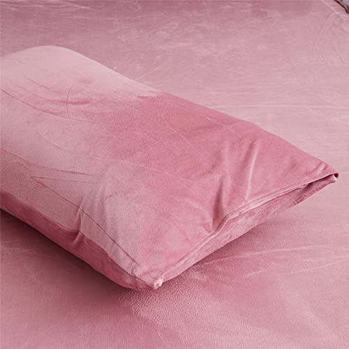 Boqingzhu Flauschiger Plüsch Kissenbezug 40×80cm Rosa Altrosa Uni Flanell Fleece Kissenhülle Cashmere Touch Winter Kuschelig im Umschlagstil 2 Stück