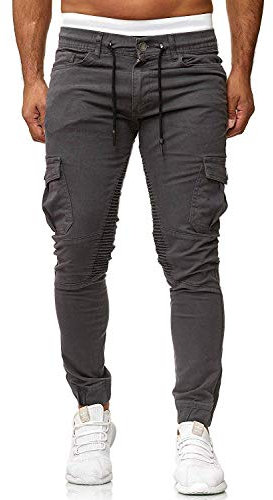 Cassiecy Cargohose Herren Slim Fit Casual Jogger Chino Cargo Hosen Stretch Jogginghose Sporthose Freizeithose mit Taschen Herren Hose(XL, Dunkelgrau)