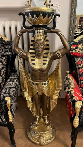 Casa Padrino Luxus XXL Deko Skulptur Ägypter mit Blumentopf Bronze/Gold/Schwarz H. 130 cm - Wetterbeständige XXL Deko Figur mit Blumentopf - Wohnzimmer Deko - Garten Deko