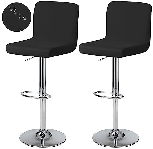 Levoberg Bezug für Barhocker, mit Rückenlehne, wasserdicht, Bezug für Esszimmerstühle, drehbar, dehnbar, 2-teilig, Schwarz