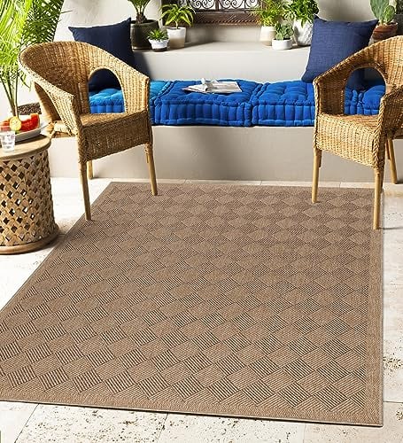 Carpettex Outdoor Teppich Wetterfest 160x230 cm Sisal & Jute Optik Natur - Ideal für Balkon, Garten, Terrasse und als Küchenteppich - Teppich Waschbar, Wasserfest, Pflegeleicht, Vintage Design