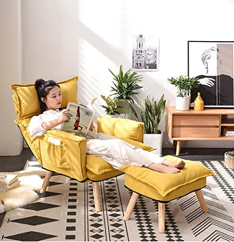 TEmkin Fauteuil Chaise,Canapé inclinable réglable avec Repose-Pieds, canapé-lit Simple Paresseux en Tissu avec Coussin Confortable, Poids de 150 kg, adapté au Salon du Balcon de la Chambre