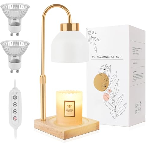 T-SUN Candle Warmer Lamp, Candles Heater with Timer, Adjustable Height/Brightness Candle Lamp with 2 Bulbs Compatible with Candle Home Decor Scented Candles Gifts for Pretty Woman (White)